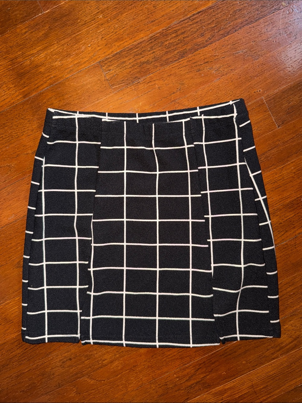 ⭐️ 5/$10 Juniors Black White Plaid Front Slit Mini Skirt Clueless Size Small